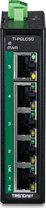 TRENDnet TI Hardened Industrial Railmount Gigabit Switch, 5x RJ-45, 90W PoE+