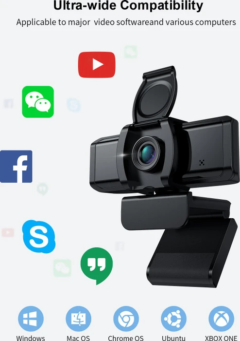 Wansview 1080P 105 FullHD Webcam mit Mikrofon und Abdeckung, schwarz