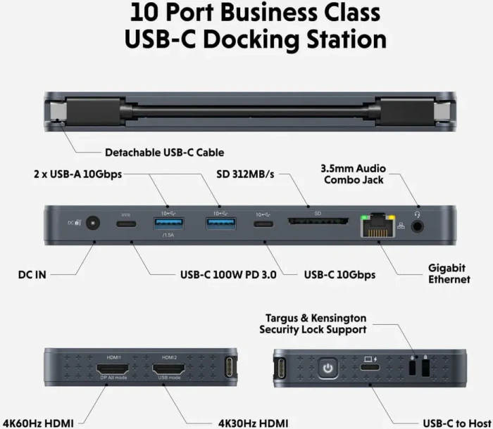 Hyper HyperDrive 10-Port USB-C Docking Station, anthrazit, USB-C 3.1 [Buchse]