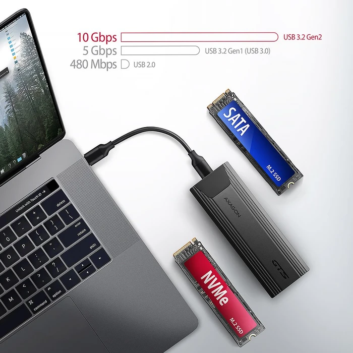 Axagon M.2 Festplattengehäuse, M.2 PCIe/SATA, USB-C 3.1