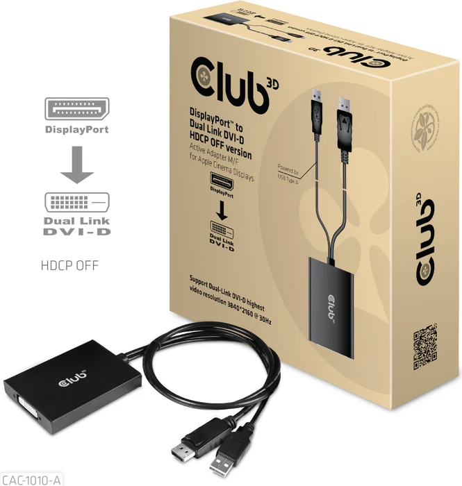 Club 3D aktiver DisplayPort/Dual-Link DVI Adapter, HDCP OFF Version, für Apple Cinema Displays