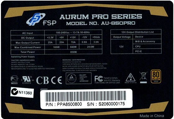 FSP Aurum Pro 850W, ATX 2.3