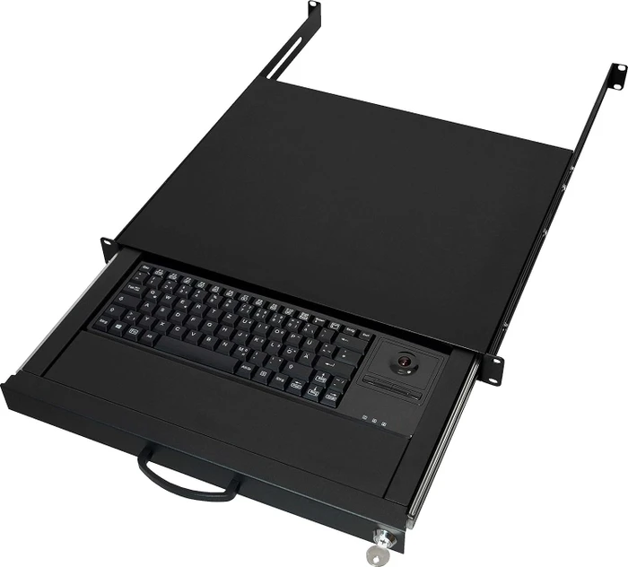 aixcase Tastaturschublade 1HE mit Tastatur + Trackball für 19"-Rack, Tastaturschublade, DE