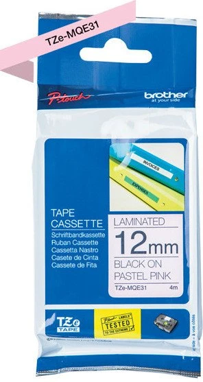 Brother TZe-MQE31 Beschriftungsband, 12mm, schwarz/pastellrosa
