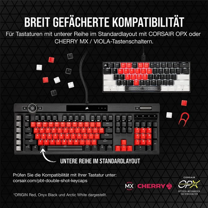 Corsair Pro Keycap Mod Kit, Kunststoff (PBT) Double-Shot, rot, 105 Tasten, ISO-DE