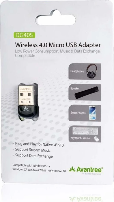 Avantree DG40S Bluetooth 4.0 Adapter Stick, Bluetooth 4.0, USB-A 2.0 [Stecker]