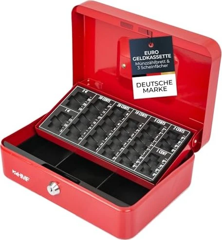 HMF 10022 Geldkassette, rot, Schlüsselschloss