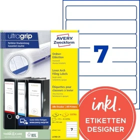 Avery-Zweckform Ordneretiketten, 192x38mm, weiß, 25 Blatt (175 Etiketten)