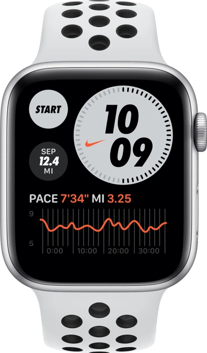 Apple Watch Nike Series 6 (GPS) 44mm Aluminium silber mit Sportarmband platinum/schwarz