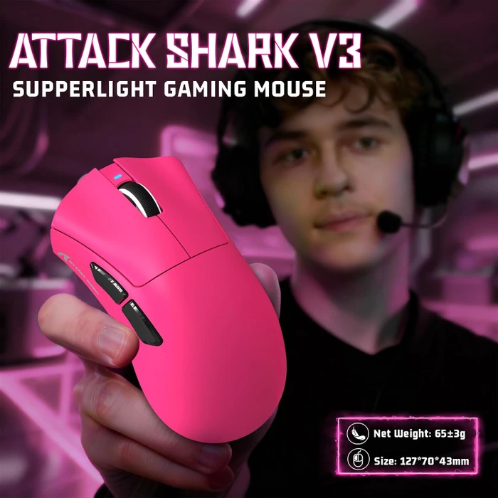 Attack Shark V3 Tri-mode Wireless Gaming Mouse, BerryRed, USB/Bluetooth