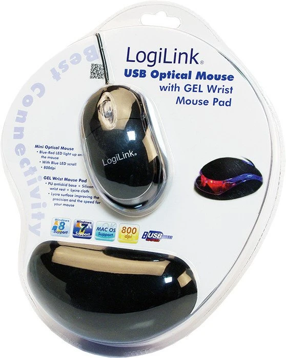 LogiLink Mouse Optical mit Gel Wrist Mousepad, USB