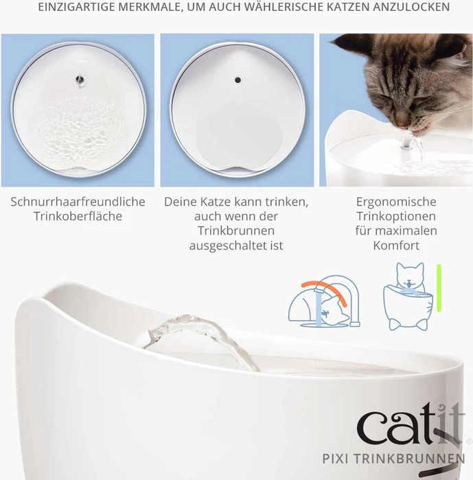 Catit PIXI Trinkbrunnen, LED-Statusanzeige, Trockenlaufschutz, 2.5l, weiß