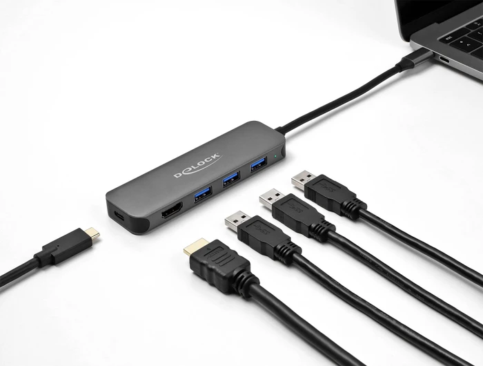 DeLOCK 3-Port USB Hub mit HDMI und USB-C PD 3.0, USB-C 3.0 [Stecker]