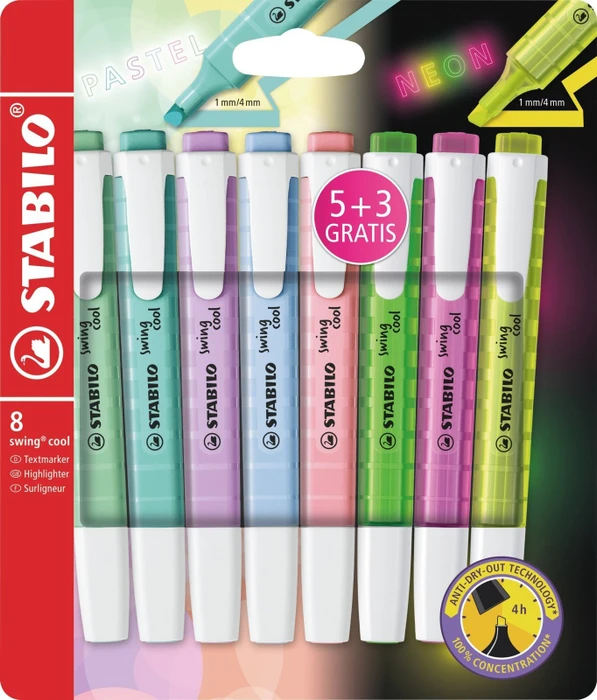 STABILO swing cool pastell sortiert, 8er-Set, Blister