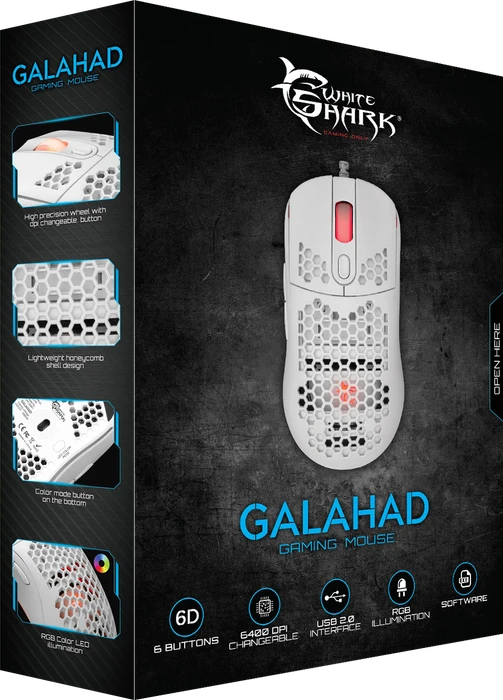 White Shark Galahad White Gaming Mouse, weiß, USB
