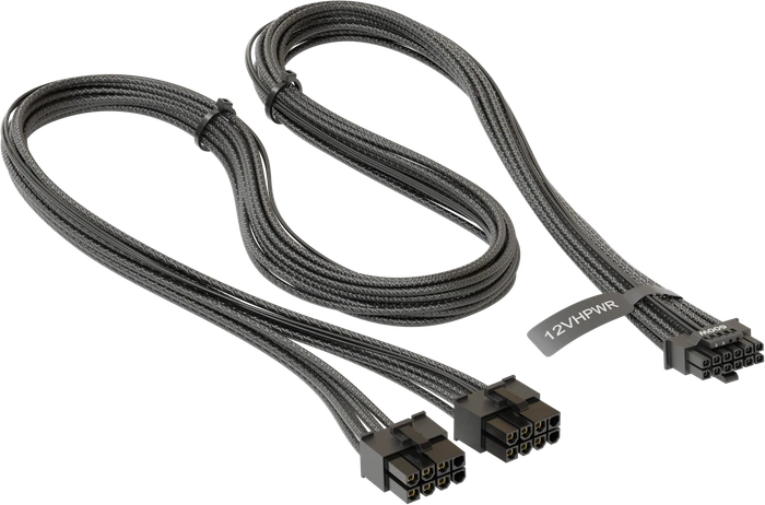Seasonic 12VHPWR Cable, 600W PCIe 5.0 12VHPWR, 2x 8-Pin PCIe Stecker auf 16-Pin PCIe 5.0 12VHPWR Stecker, Adapterkabel, schwarz, 75cm