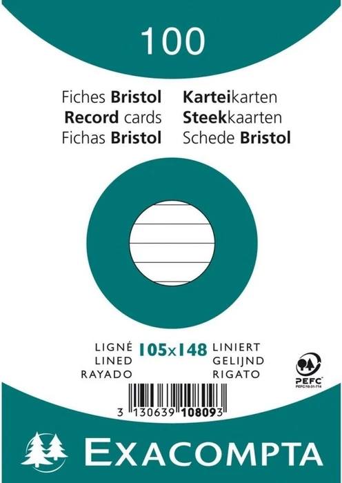 Exacompta Karteikarten, A6, liniert, weiß, 100 Blatt