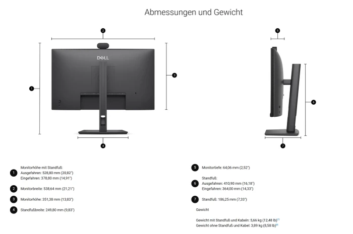Dell Pro P 24 USB-C Hub Webcam Monitor P2426HEV, 23.8"