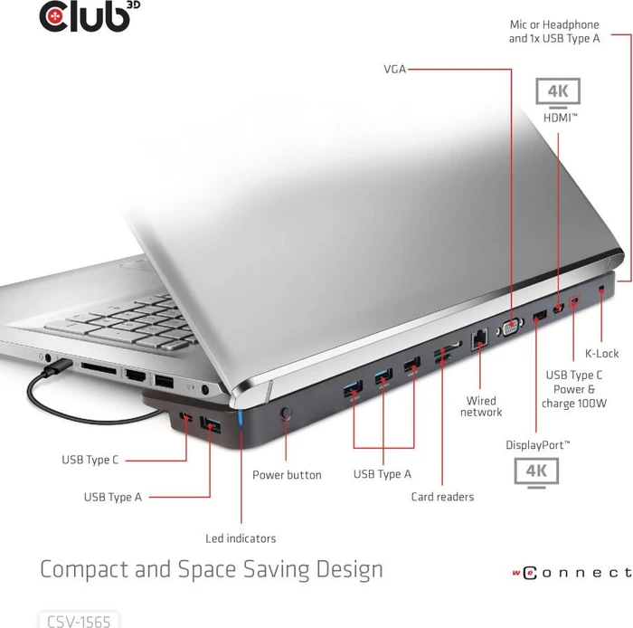Club 3D Triple Display Smart PD Charging Dock 100W, USB-C 3.0 [Buchse]