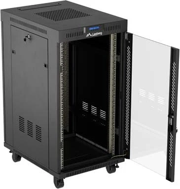 Lanberg 19" Rackschrank 22HE, LCD, freistehend, Flat Pack, V2, Glastür, IP20, RAL 9004, 800mm tief