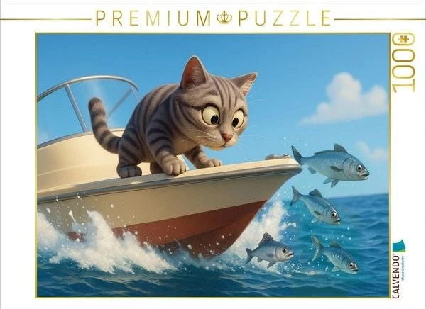 Calvendo Kommt ein kleines Stück näher - Cartoon Katze beim Fischfang