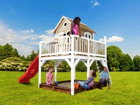 Axi Spielhaus Liam braun/weiß mit Rutsche rot