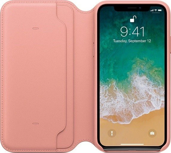 Apple Leder Folio Case für iPhone X zartrosa