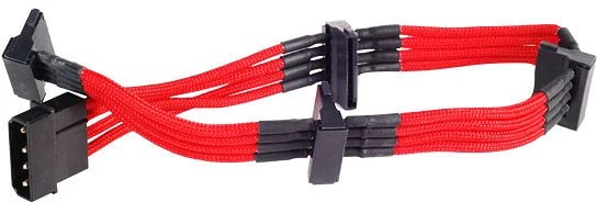 SilverStone SATA-Stromadapter 4-Pin [IDE] auf 4x 15-Pin [SATA] 20cm, sleeved rot