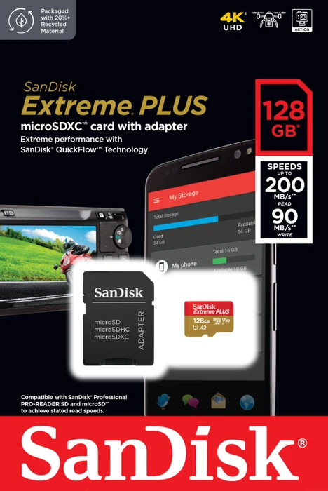 SanDisk Extreme PLUS R200/W90 128GB Kit, UHS-I U3, A2, Class 10