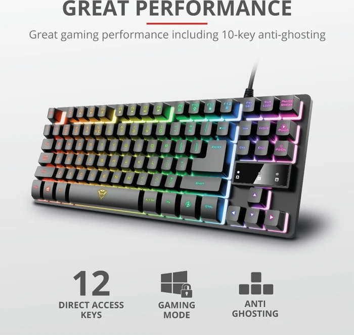 Trust Gaming GXT 833 Thado TKL, LEDs RGB, USB, ES