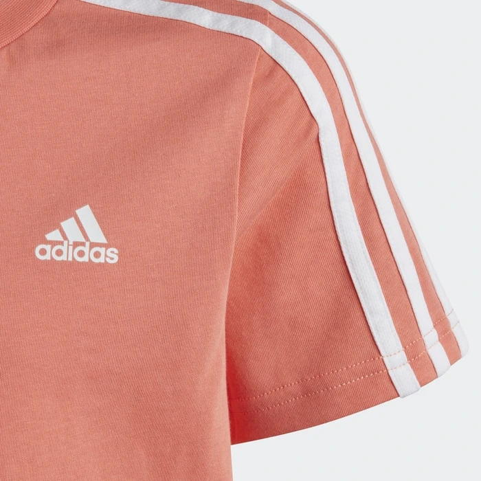 adidas Essentials 3-Streifen Cotton T-Shirt kurzarm semi coral fusion/white (Junior)