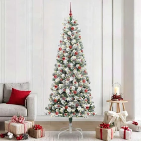 vidaXL Künstlicher Weihnachtsbaum schlank mit Schnee, 240cm, inkl. LED-Beleuchtung