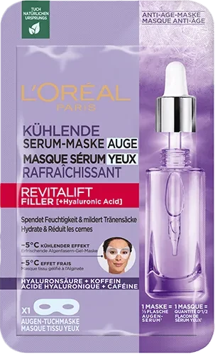 L'Oréal Revitalift Filler Hyaluronsäure Kühlende Serum-Tuchmaske Auge, 1 Stück