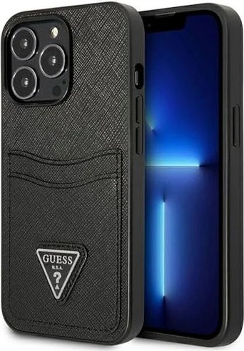 Guess Hard Cover Saffiano Double Card für Apple iPhone 13 Pro schwarz