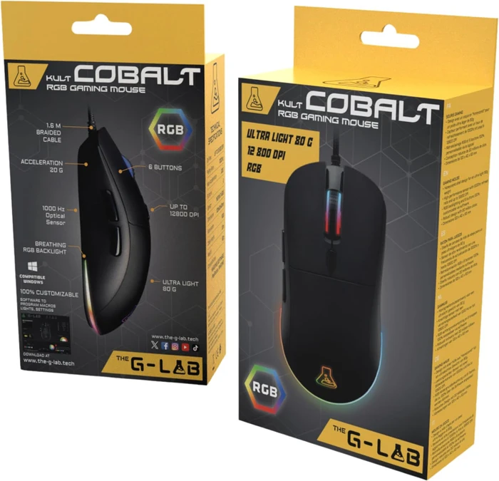 The G-Lab Kult Cobalt Gaming Mouse, schwarz, USB
