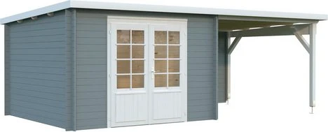 Palmako Ella 8.7+8.2m² Gartenhaus mit Schleppdach hellgrau/weiß