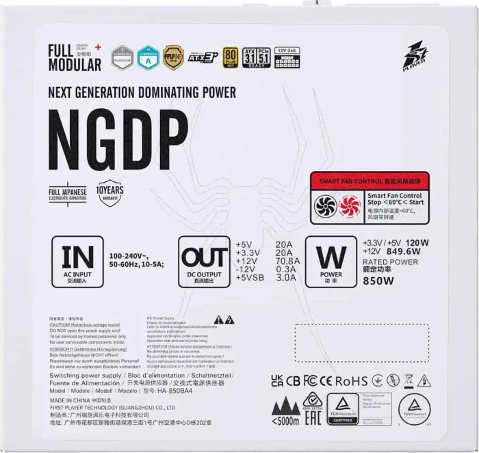 1st Player NGDP Gold weiß 850W, ATX 3.1