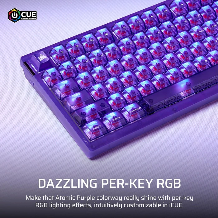 Corsair Gaming K65 Plus Wireless 75% RGB, Atomic Purple, MLX RED V2, USB/Bluetooth, UK