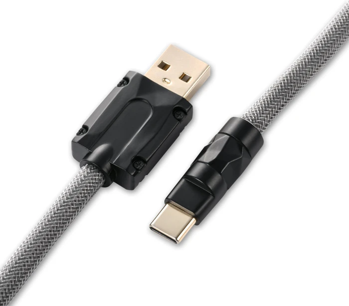Sharkoon Skiller SGK50 Aviator Cable Set, USB-C [Stecker] auf USB-A [Stecker], Tastaturkabel (Spiral-Textilkabel), 1.85m, schwarz/grau