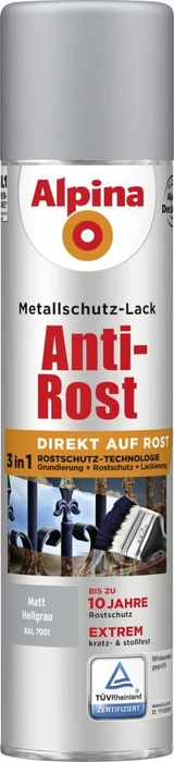 Alpina Farben Sprühmetallschutz-Lack Anti-Rost außen hellgrau matt, 400ml