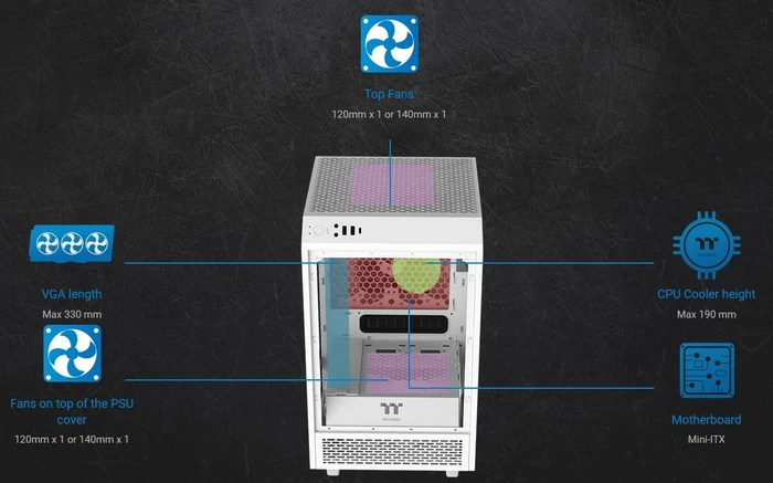 Thermaltake The Tower 100 Snow Edition, weiß, Glasfenster, Mini-ITX