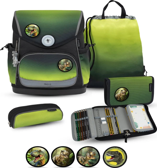 Belmil Premium Compact Plus Black Green Schultaschen-Set, 5-tlg.