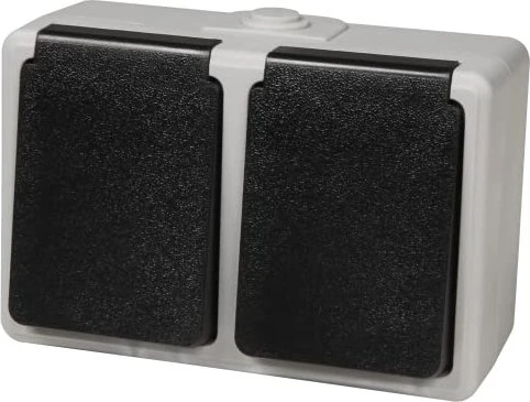 McPower Feuchtraum Doppel-Steckdose McPower "Taff", 250V~/16A, IP44, AP, grau