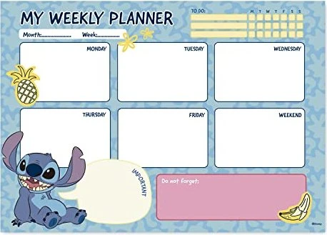 Grupo Erik Editores Schreibunterlage Wochenplaner, A4, Motiv Stitch Disney, 54 Blatt