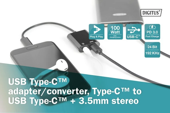 Digitus USB Type-C Adapter/Konverter + 3.5mm Klinke, USB-C 3.1 [Stecker]