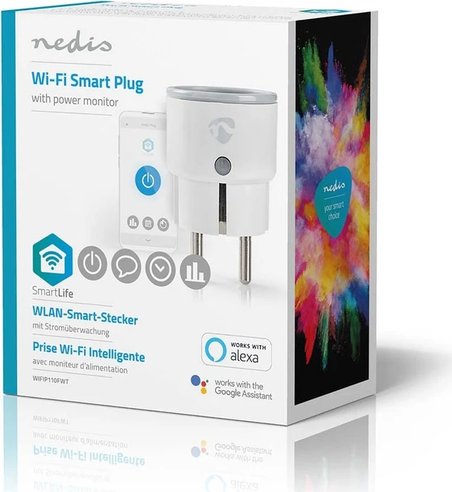 Nedis WLAN Smart-Steckdose mit Energieverbrauchsmesser, 2500W, Typ F, Smart-Steckdose mit Strommessfunktion