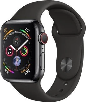 Apple Watch Series 4 (GPS + Cellular) Edelstahl 40mm schwarz mit Sportarmband schwarz