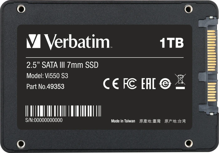Verbatim SSD 1TB Vi550 S3 49353 | intern 2,5 Zoll SATA III | bis 560MB/s Lesen 535MB/s Schreiben | 7mm | schwarz Image