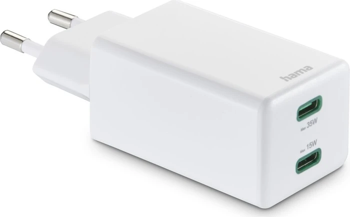 Hama Schnellladegerät 2x USB-C PD/Qualcomm Mini-Ladegerät 35W weiß