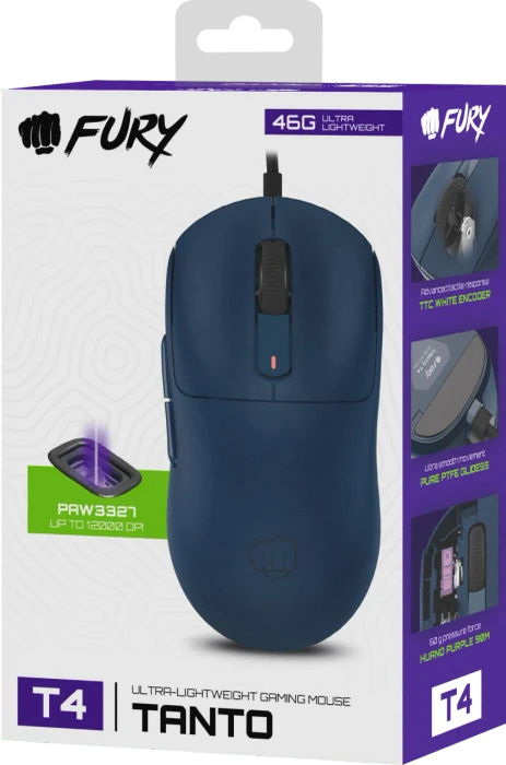 Natec Fury Tanto T4 Ultra-Lightweight Gaming Mouse Navy Blue, USB